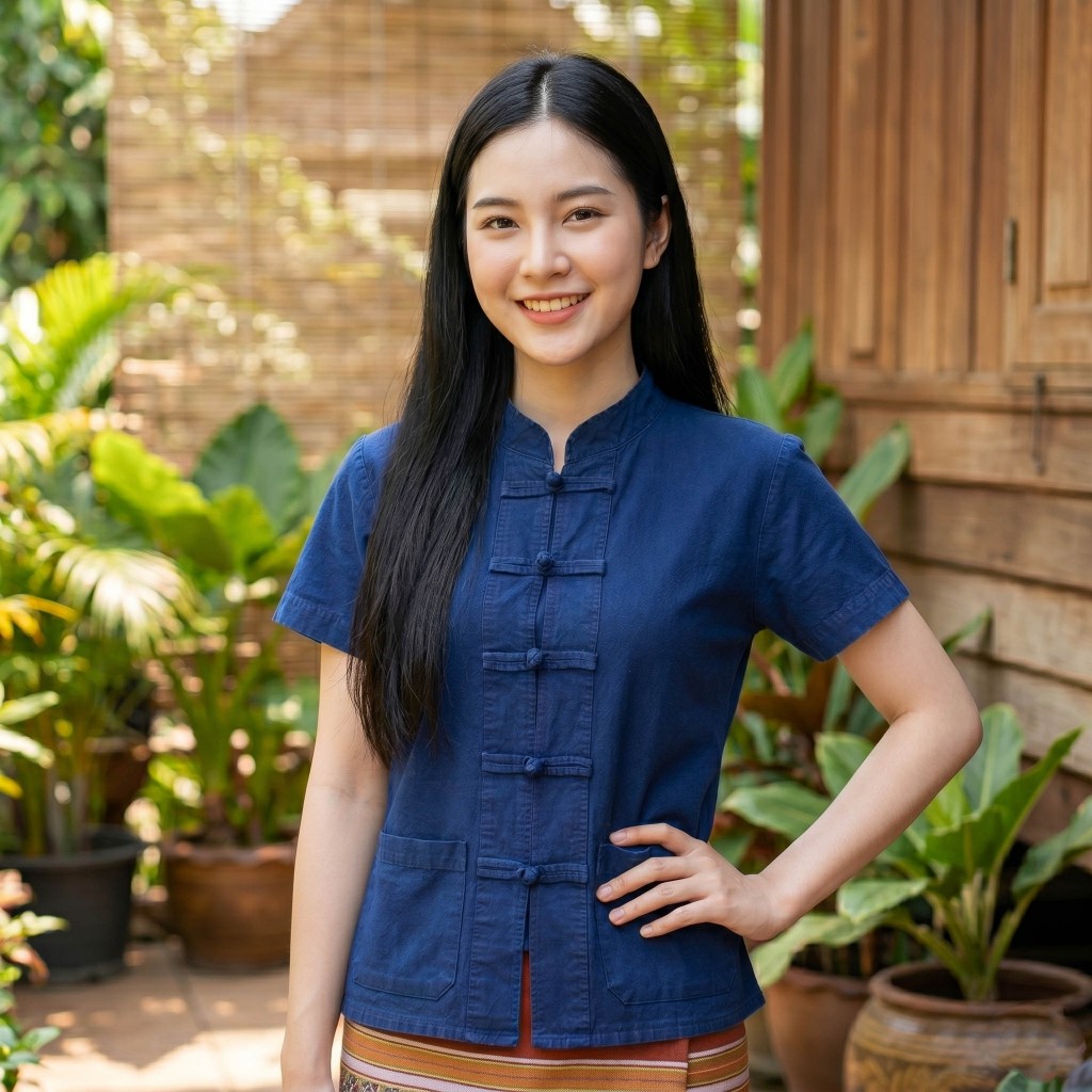 เสื้อหม้อฮ่อม คอจีน กระดุมจีน เข้ารูปหญิง (ม่อฮ่อมแท้ , ม่อฮ่อมหญิง , ม่อฮ่อมเข้ารูป)