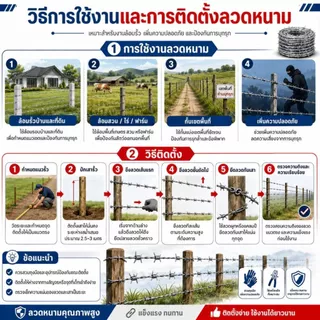 ลวดหนาม ยาว60-200เมตร หนา 1.2mm/1.4mm/1.7mm/2mm/2.35mm ลวดหนามชุบกัลวาไนซ์ร้อน ทนสนิม รั้วทหาร รั้วบ้าน