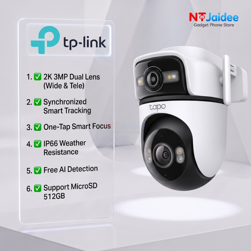 พร้อมส่ง (ส่งด่วน 30 นาที ) TP-Link Tapo C545D กล้องวงจรปิดเลนส์คู่ 2K 3MP หมุนได้ กันน้ำ IP66 ติดตามอัตโนมัติ