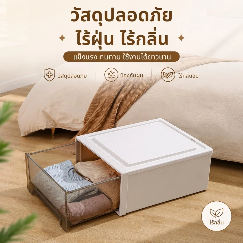 NeatBox กล่องพลาสติก กล่องลิ้นชัก PP 5-74L กล่องเก็บเสื้อผ้า วางซ้อนกันได้ ไม่ต้องติดตั้ง เก็บสะดวก ความจุสูงa thumbnail 6