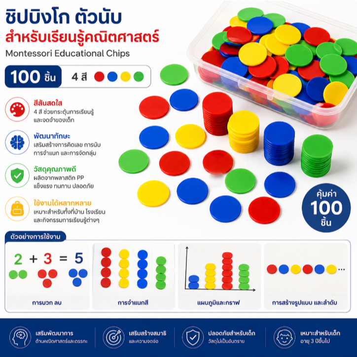 CG 100ชิ้น Montessori การศึกษาคณิตศาสตร์ของเล่นการเรียนรู้ทรัพยากรทรัพยากรชิปบิงโก