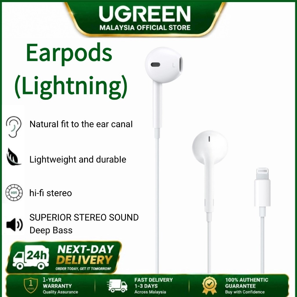 UGREEN หูฟัง EarPods (Lightning) – หูฟัง EarPods ของแท้สำหรับ iPhone 14, 13 และ 12/11