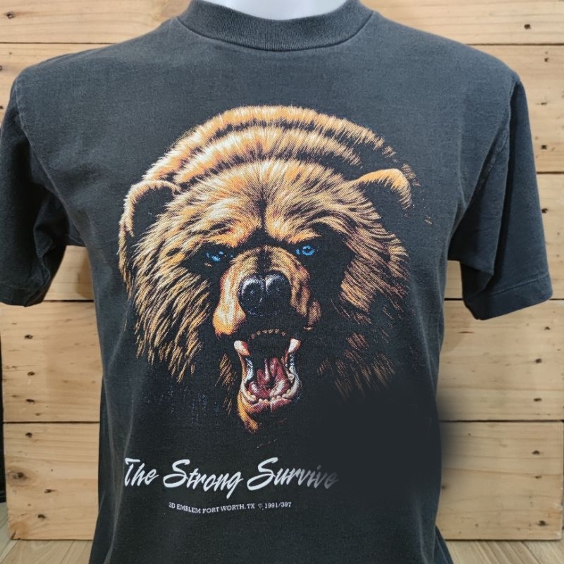 เสื้อฟอกเฟด เสื้อ3d ลายหมี ผ้าcotton ไม่มีตะเข็บข้างชายเย็บเดี่ยว ลายหมีTheStrongSurvive