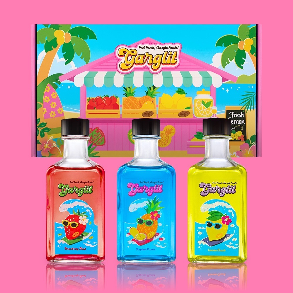 พร้อมส่ง Wiggle Wiggle x Garglit Set น้ำยาบ้วนปากฟรุตตี้โซดา 200ml Set 3 กลิ่น แถมแก้วบ้วนปาก / แบบซองพกพา 10ml