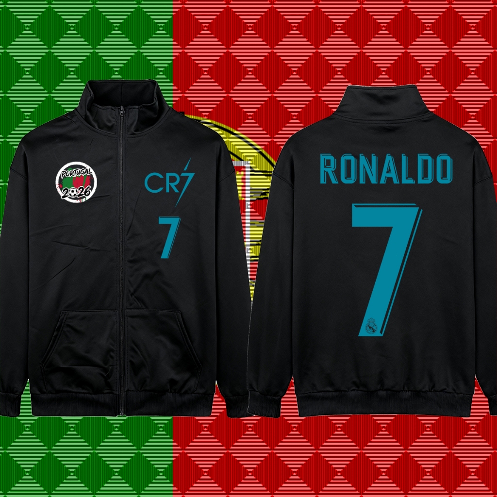 เสื้อผ้าเด็กและเสื้อผ้าผู้ชาย/Portugal/Cristiano Ronaldo No.7 football jersey/hooded cardigan/ยืนคอ 