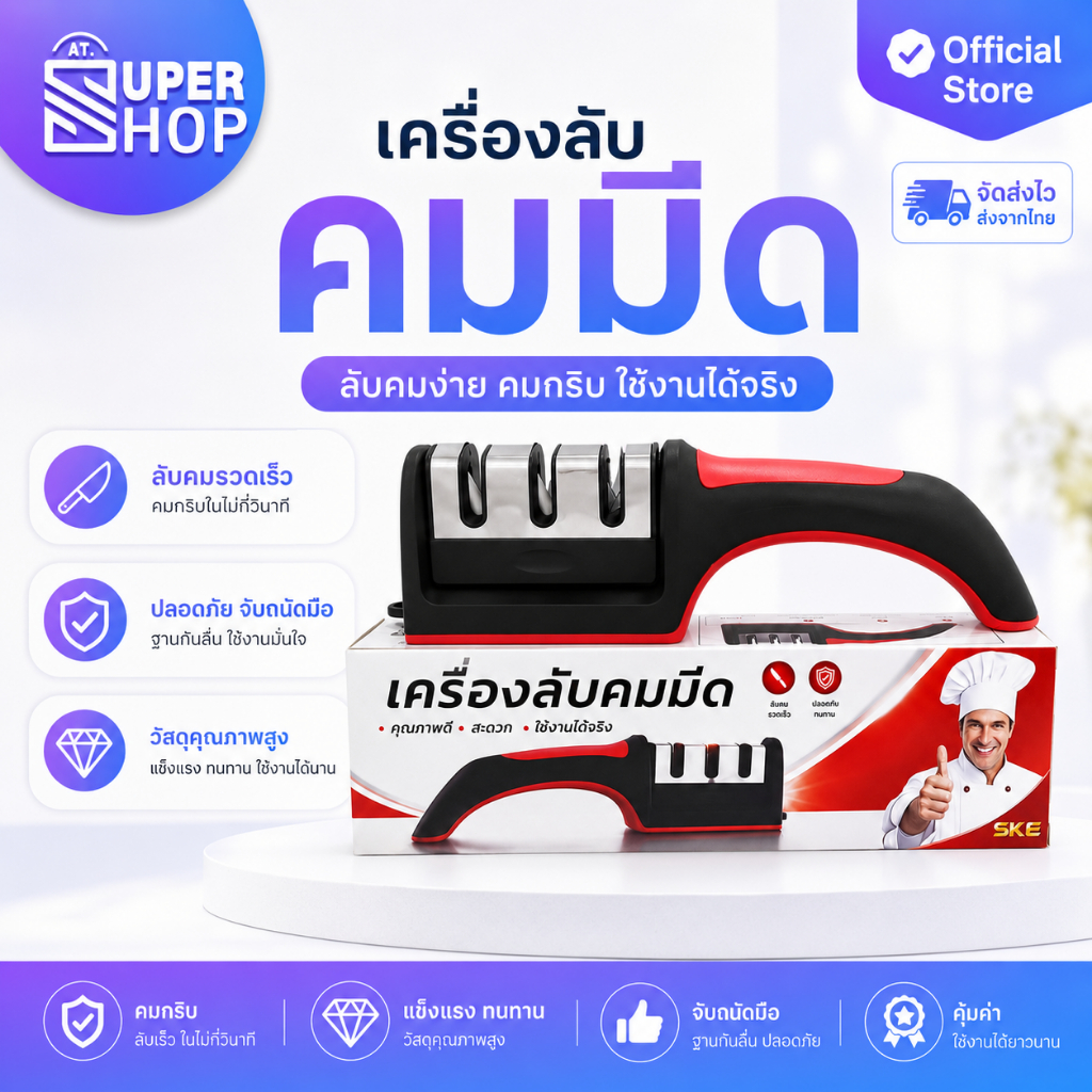 AT.Supershop ที่ลับมีด สแตนเลส I แท่นลับมีด หินลับมีด 3in1 Knife Sharpener คุณภาพดี พร้อมจัดส่ง