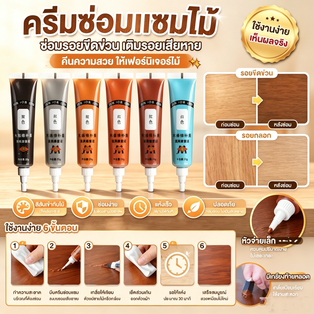 ครีมซ่อมแซมเฟอร์นิเจอร์ ครีมลบรอยขีดข่วน น้ำยาเคลือบไม้ ชุดปากกามาร์กเกอร์ ครีมแว็กซ์ ซ่อมแซมเรซินโพลีเมอร์