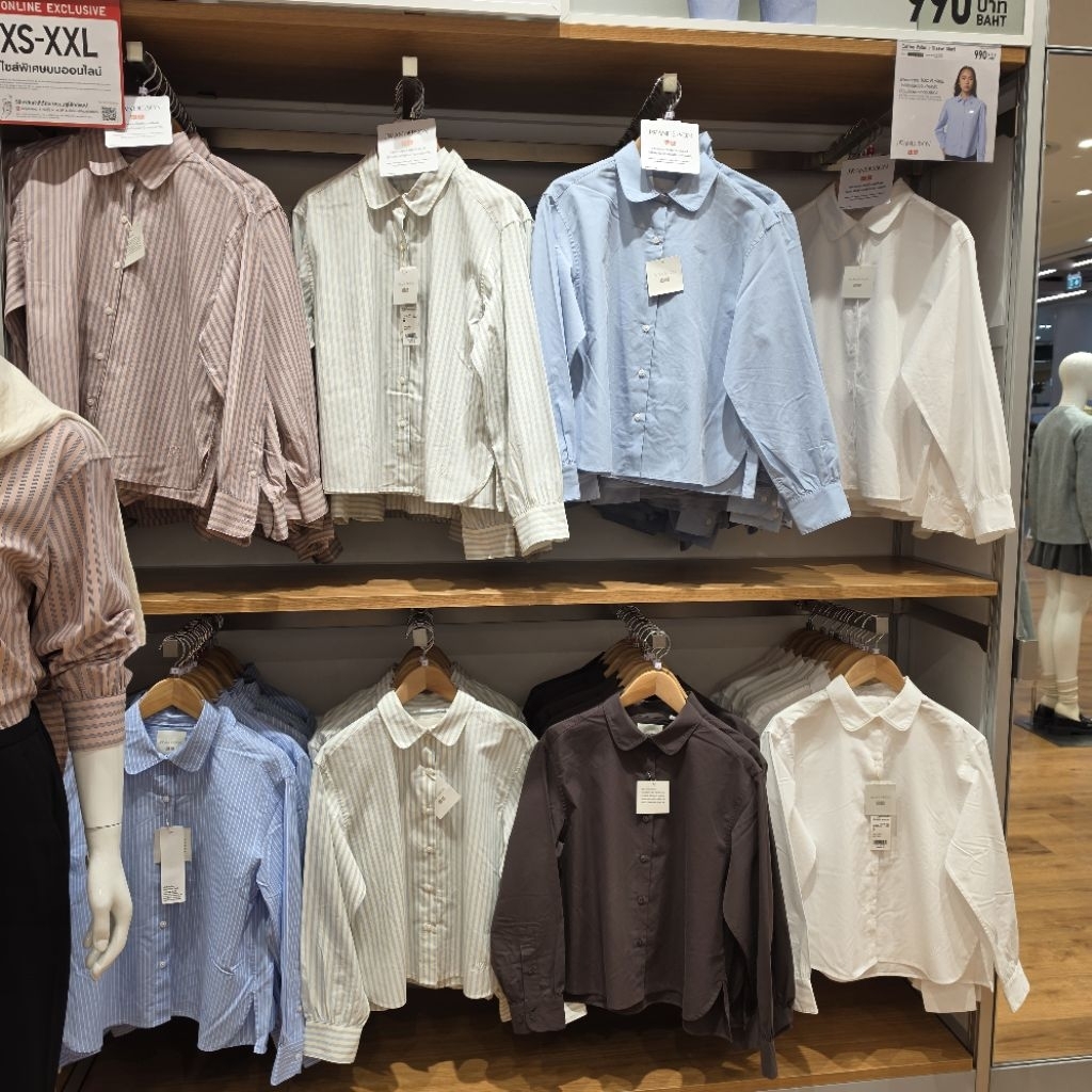 รับหิ้วของแท้ Uniqlo JW Anderson เสื้อเชิ้ตโบซี่อ็อกฟอร์ดสำหรับสาวๆ Boxy Oxford