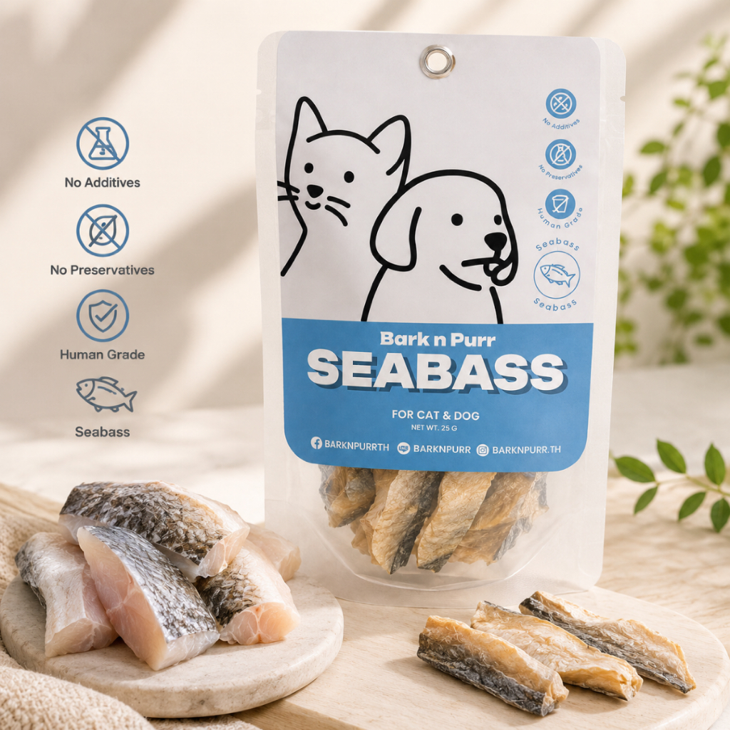 BarknPurr SEABASS ฟรีซดรายปลากะพง ขนมสุนัขและแมว | Freeze-Dried Seabass Treat & Topper 25g