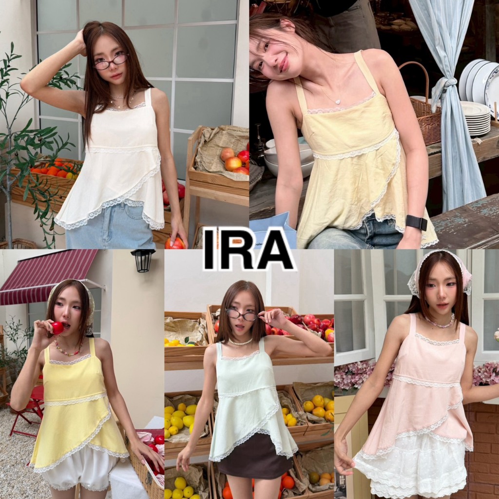 BY IRA (2026-166)Feenny Top เสื้อสายเดี่ยวเลเยอร์ตกแต่งลูกไม้  แต่งขอบลูกไม้ระบายทั้งตัว