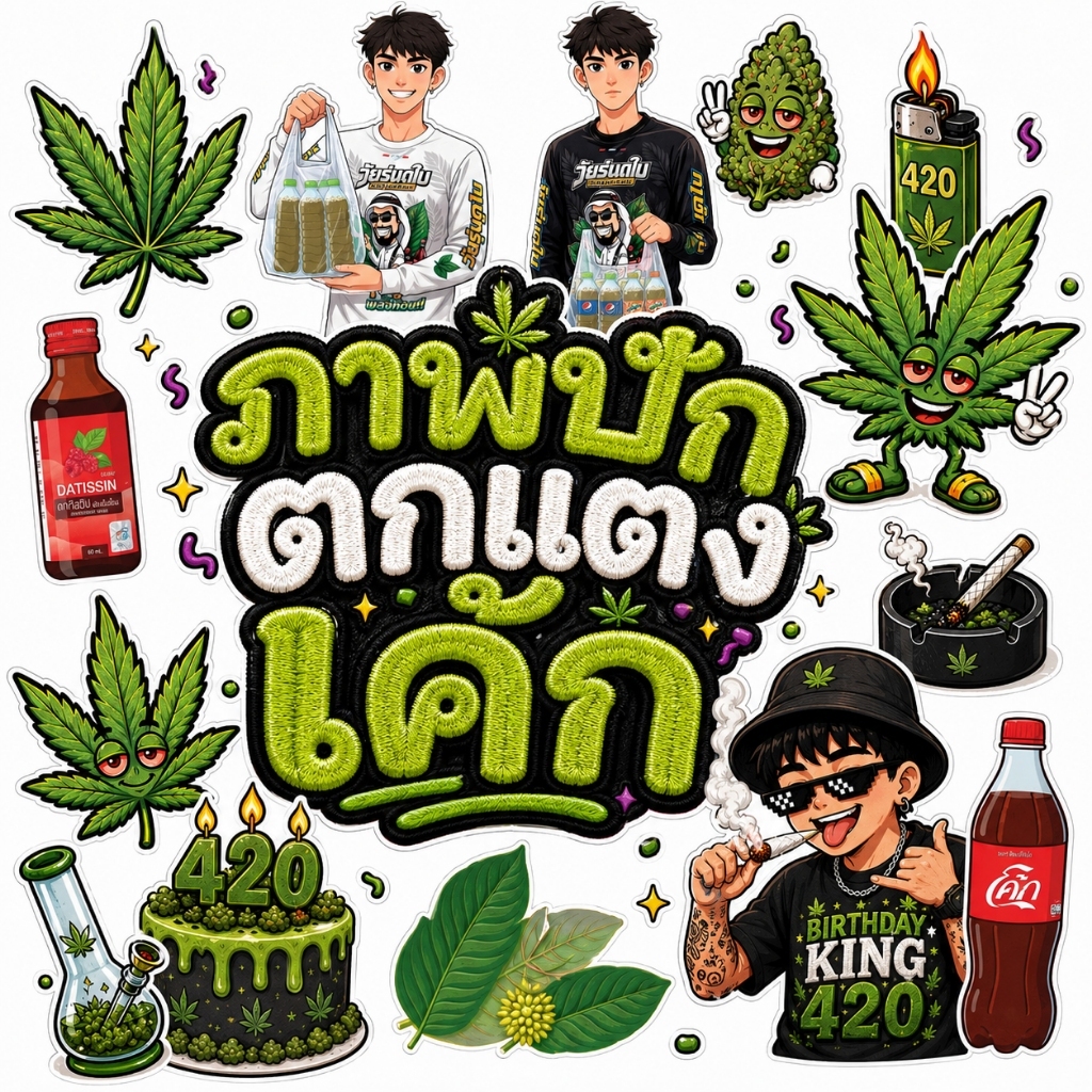 พร้อมส่ง ภาพปักตกแต่งเค้ก แผ่นเวเฟอร์ สายเขียว ขยี้ใบ