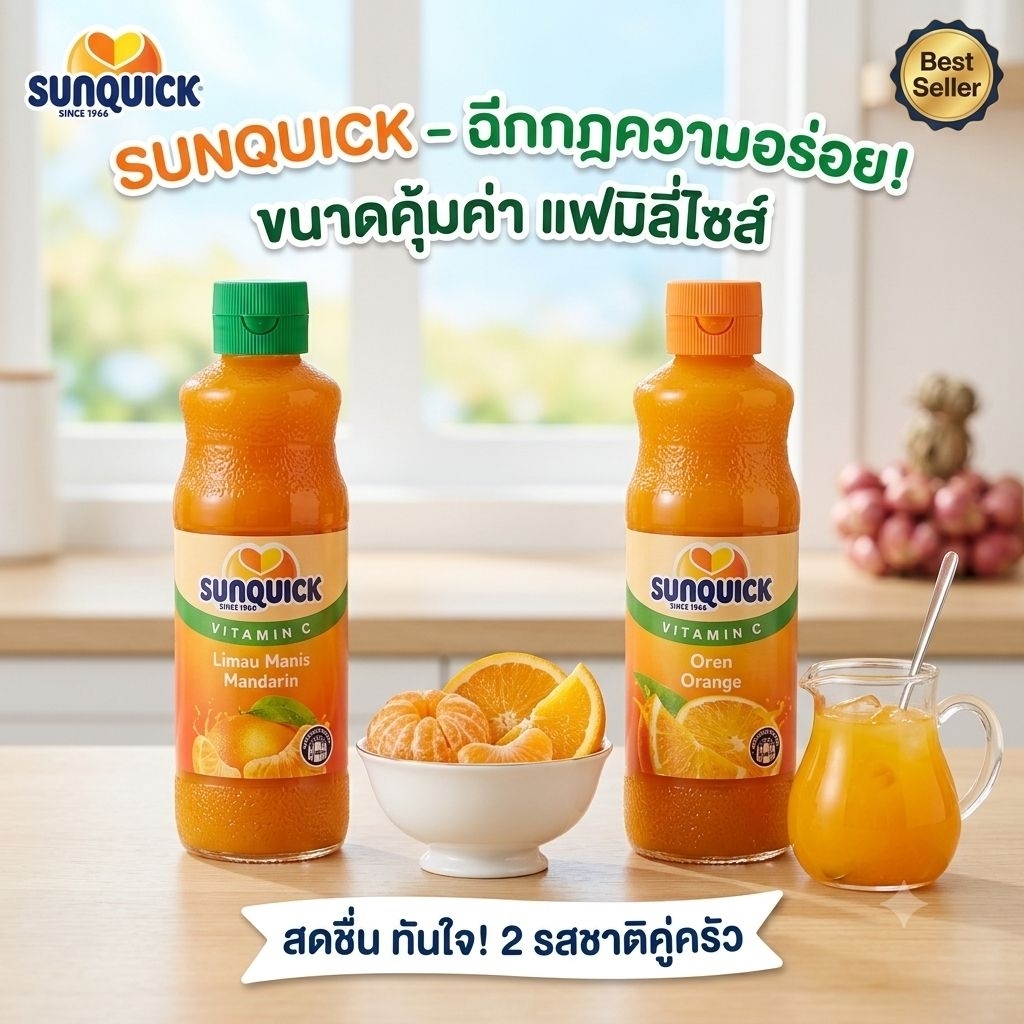 น้ำผลไม้เข้มข้น Sunquick (ซันควิก) ผสมวิตามินซี ขนาด 300มล.สดชื่นทันใจ 2 รสชาติ
