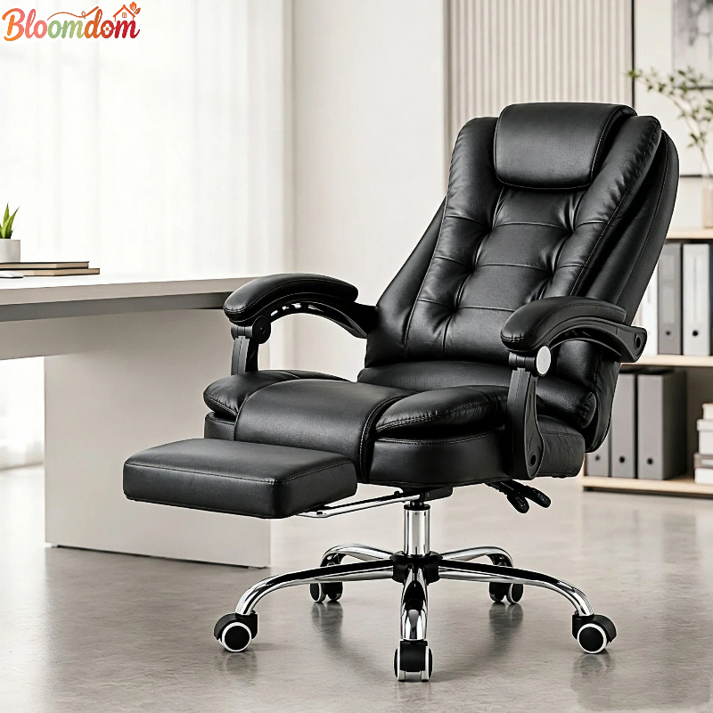 Bloomdom เก้าอี้ผู้บริหารหนัง PU เก้าอี้ทำงานปรับเอน 90°-155° ระบบนวด 2 จุด หมุน 360° รองรับ 150 กก.