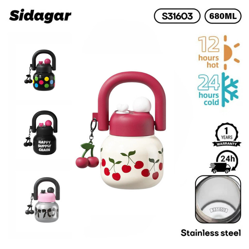 Sidagar แก้วเก็บความร้อน สแตนเลส 316 แก้วเก็บความเย็น 680ML ความจุขนาดใหญ่ แก้วกาแฟ