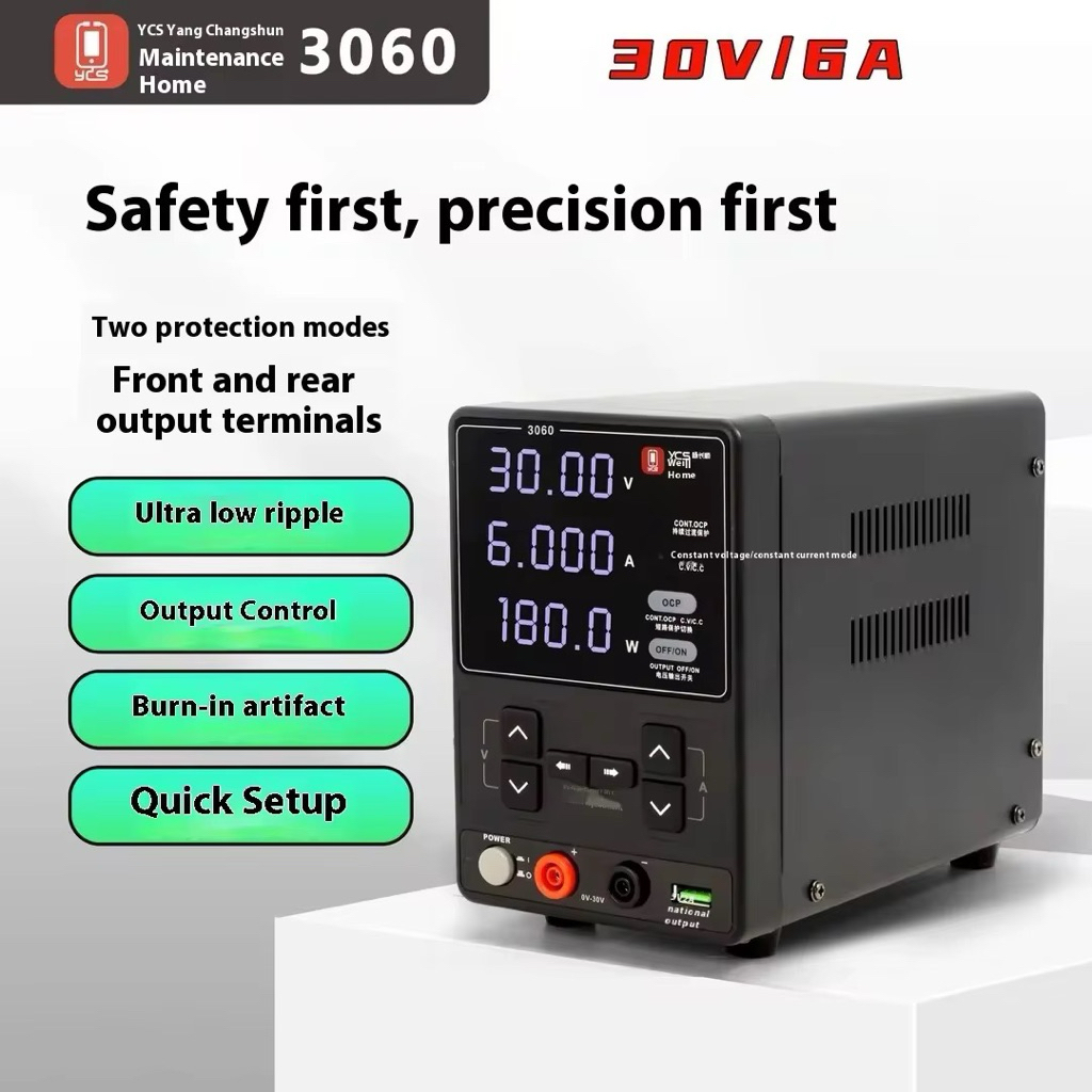 YCS-3060 30V 6A แหล่งจ่ายไฟ 180W สําหรับโทรศัพท์มือถือการบํารุงรักษา DC แอมป์มิเตอร์ เครื่องสั้นวงจร
