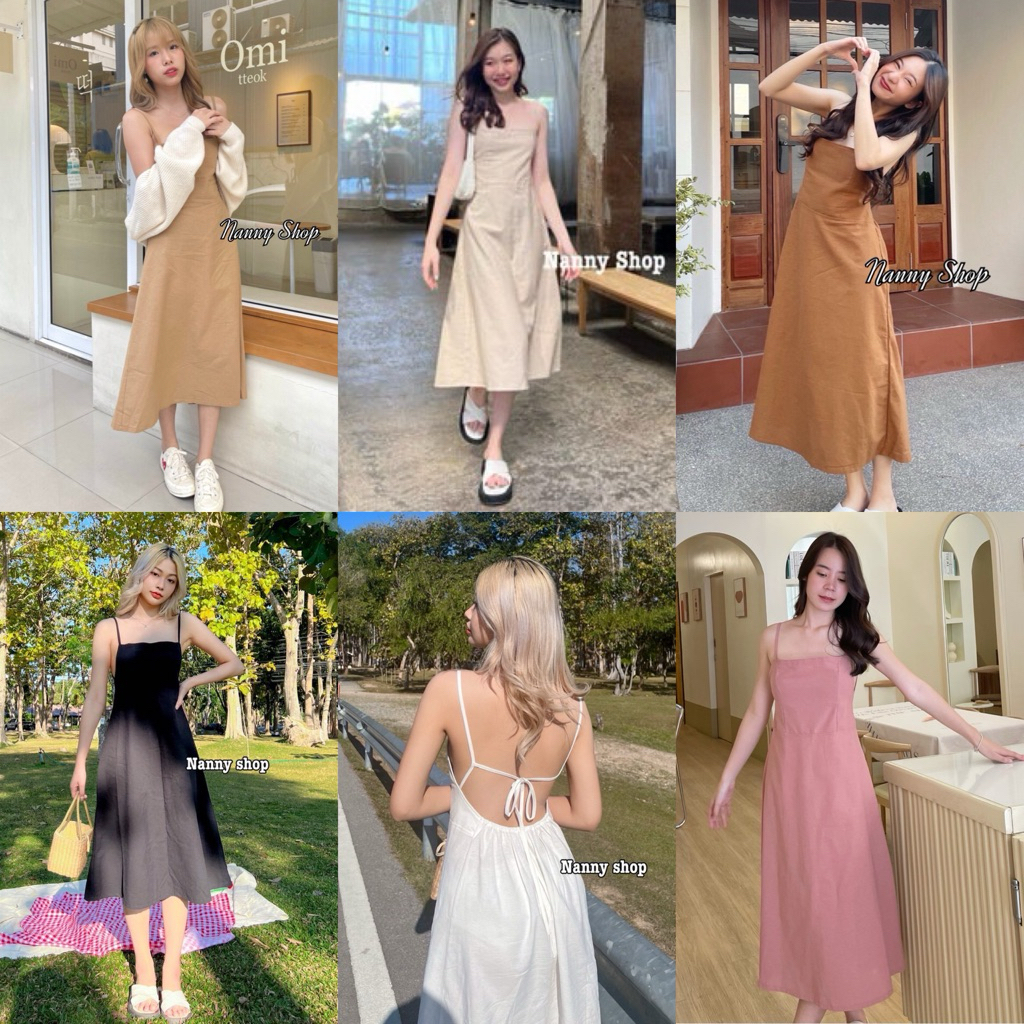 Teera❤️พร้อมส่ง✨Davi dress ผ้าลินินแท้ 100%💥เดรสสายเดี่ยวโชว์หลัง สีเอิร์ธโทน ป้ายNanny💓