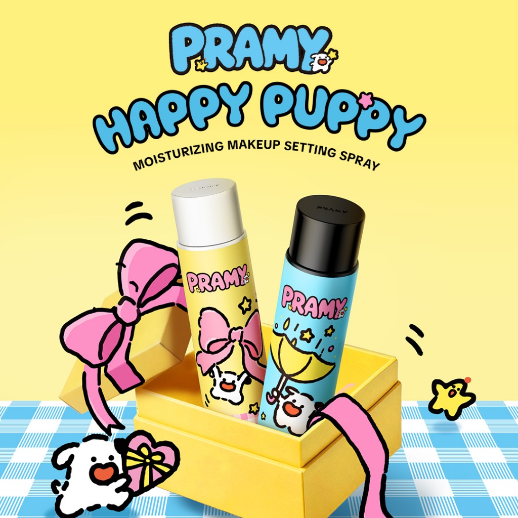 PRAMY HAPPY PUPPY MOISTURIZING MAKEUP SETTING SPRAY 100 ml สเปรย์ล็อคเมคอัพ ควบคุมมัน ติดทนยาวนาน 24 ชั่วโมง พรามี่