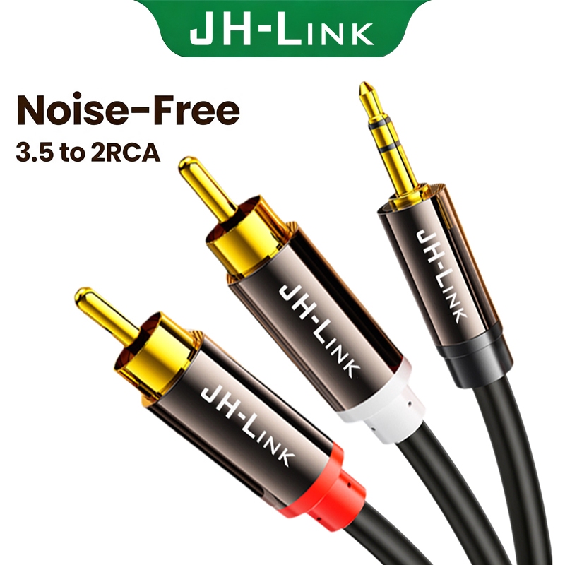 3.5มม.to 2RCA สายเคเบิ้ลเสียงสเตอริโอ Hifi เคสอลูมิเนียม 1.5~5 เมตร