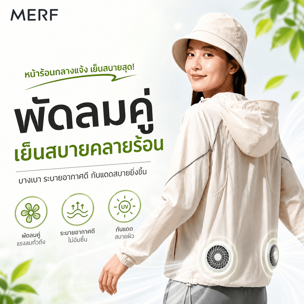 เสื้อกันแดด UPF50+ ติดพัดลมคู่ แถมฟรีพาวเวอร์แบงค์ 5000mAh