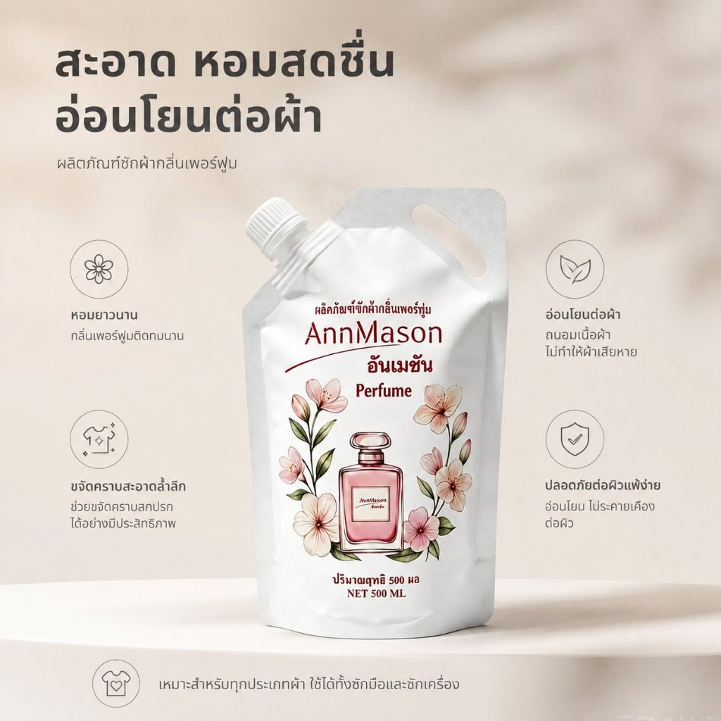 AnnMason น้ำยาซักผ้าหอม 500ml กลิ่นหอมติดทนนาน ช่วยลดกลิ่นอับ