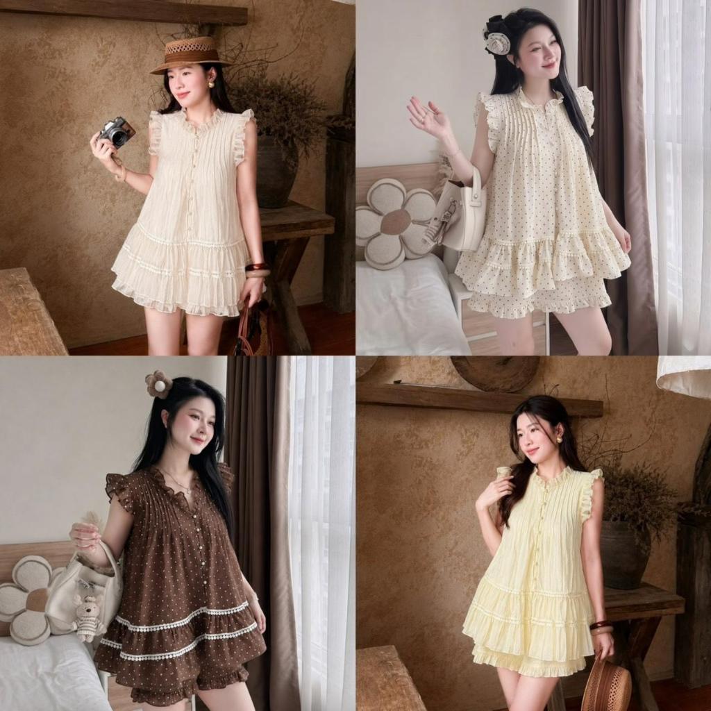 BELLITA | S-5XL Sunny Side Ruffle Set | ชุดเซ็ทเสื้อคอกลมแต่งระบาย+กระโปรง