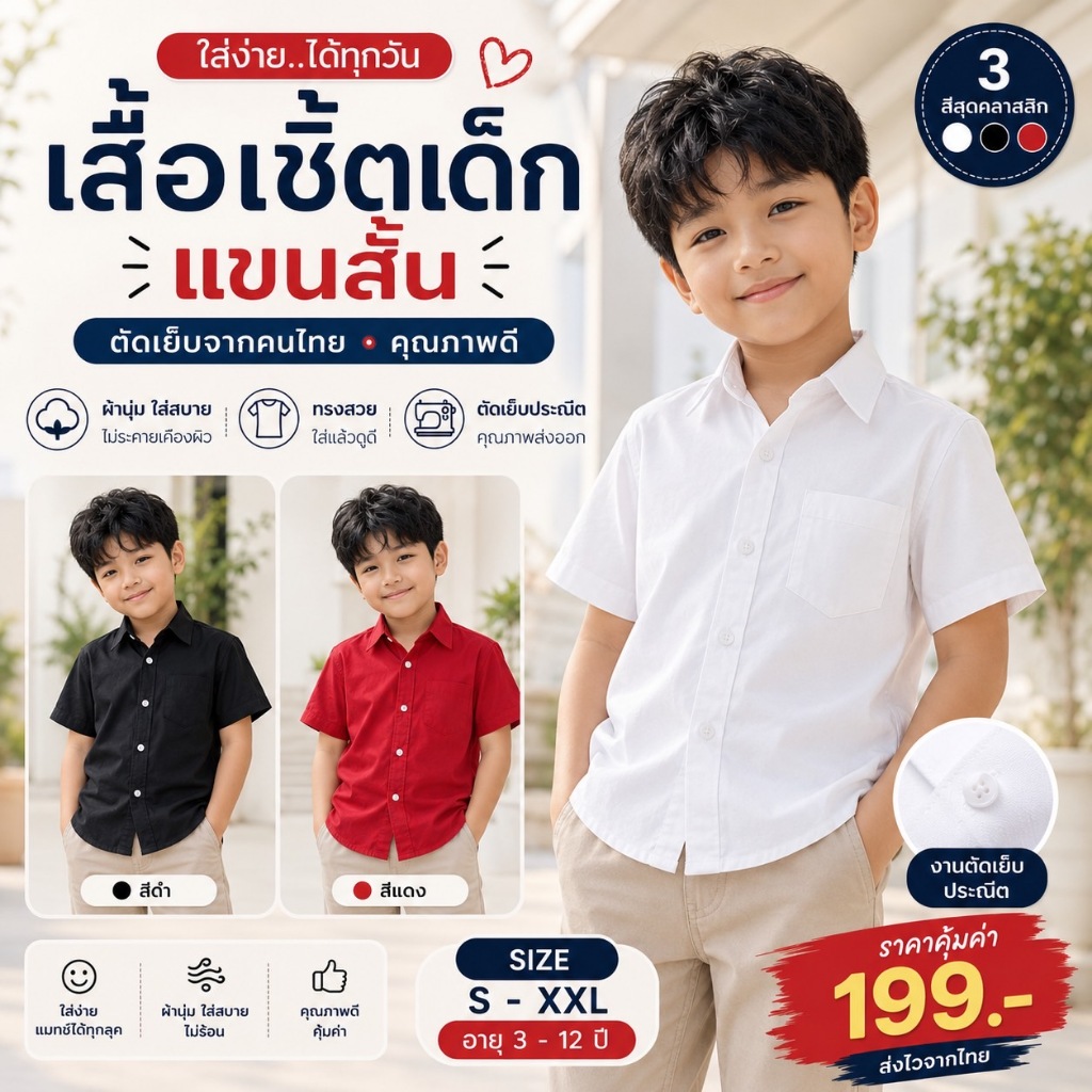 พร้อมส่งทุกวัน เสื้อเชิ้ตเด็กแขนสั้น เสื้อเชิ้ตเด็กผู้ชายสีพื้น ใส่สบาย สีพิ้น สีพาสเทล ผ้าคอตตอน