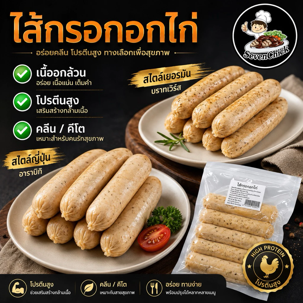 ไส้กรอกอกไก่คลีน คีโต (แพ็คฟรีกล่องโฟม)