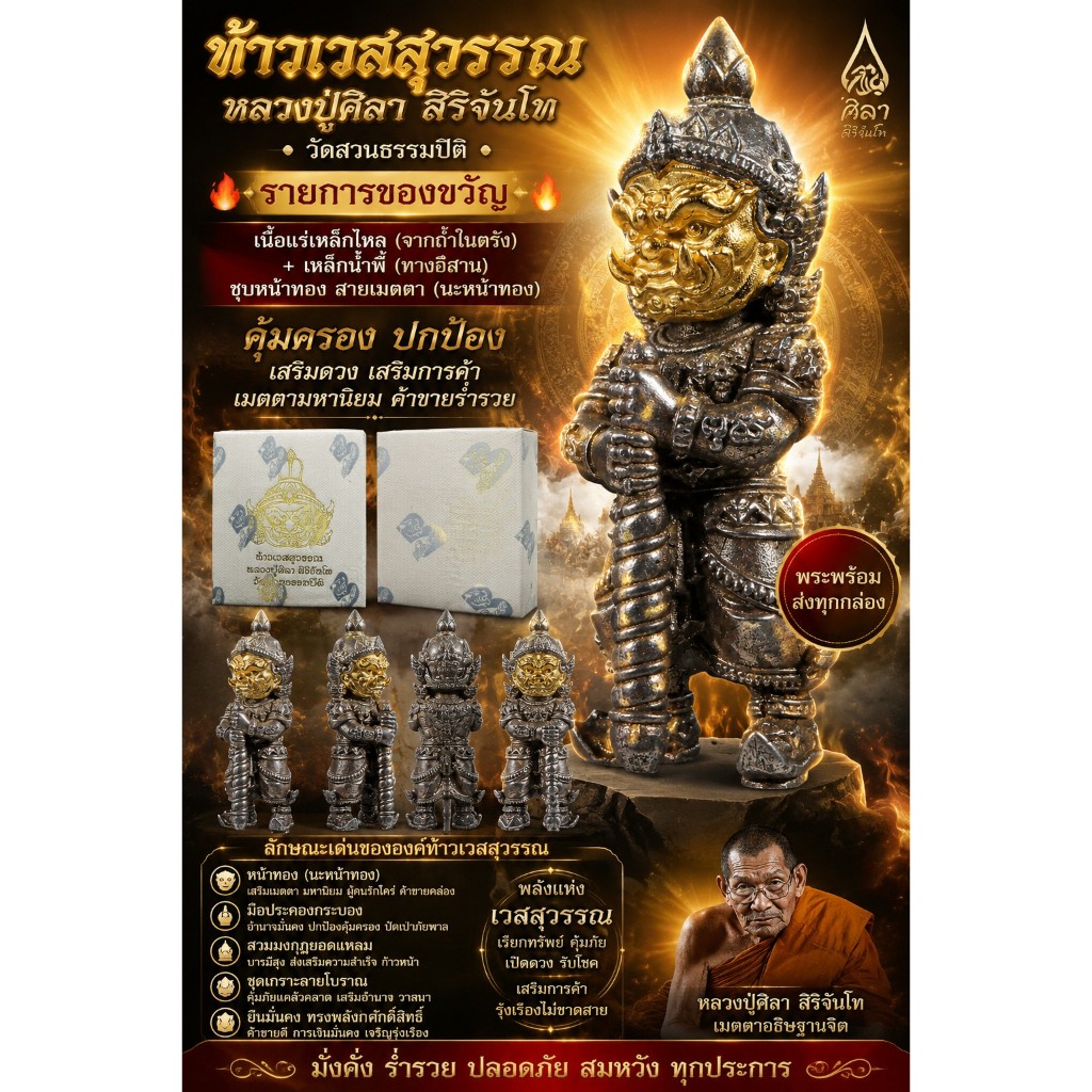 ท้าวเวสสุวรรณ หลวงปู่ศิลา สิริจันโท ของขวัญ ซีนเดิม/รายการลุ้นหายาก (พิมพ์ ใหญ่) ของแท้ 100%