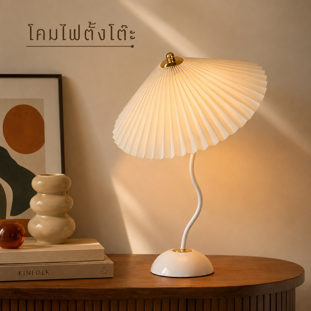 โคมไฟ(NEW-004) โคมไฟตั้งโต๊ะสไตล์ญี่ปุ่น มินิมอล LED โคมไฟหัวเตียง โคมไฟจีบ ปรับความสว่างได้ โคมไฟตกแต่งห้องนอน Nordic M