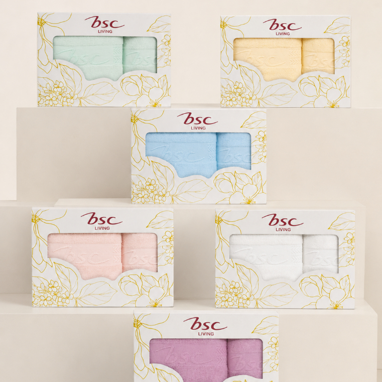 GIFTSET BSC TOWEL ชุดผ้าขนหนูใยไผ่ Bamboo Cotton แอนตี้แบคทีเรีย ไม่เกิดสิว ไร้กลิ่นอับชื้น (รหัสASG480)