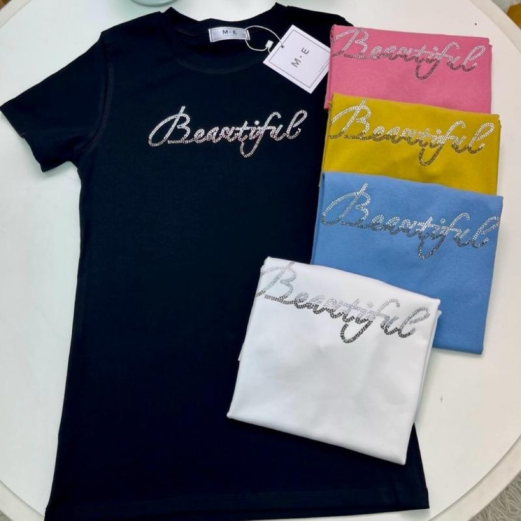 เสื้อยืดป้ายME รีดเพชรลาย Beautiful