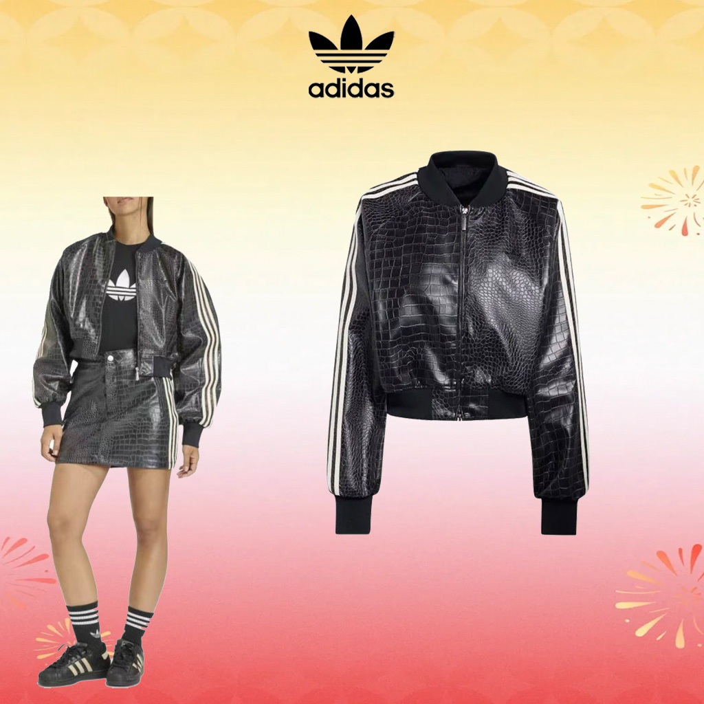 adidas originals SST เสื้อแจ็คเก็ตแขนยาวทรงสั้น สบายตัว ลายทาง คอปกตั้ง