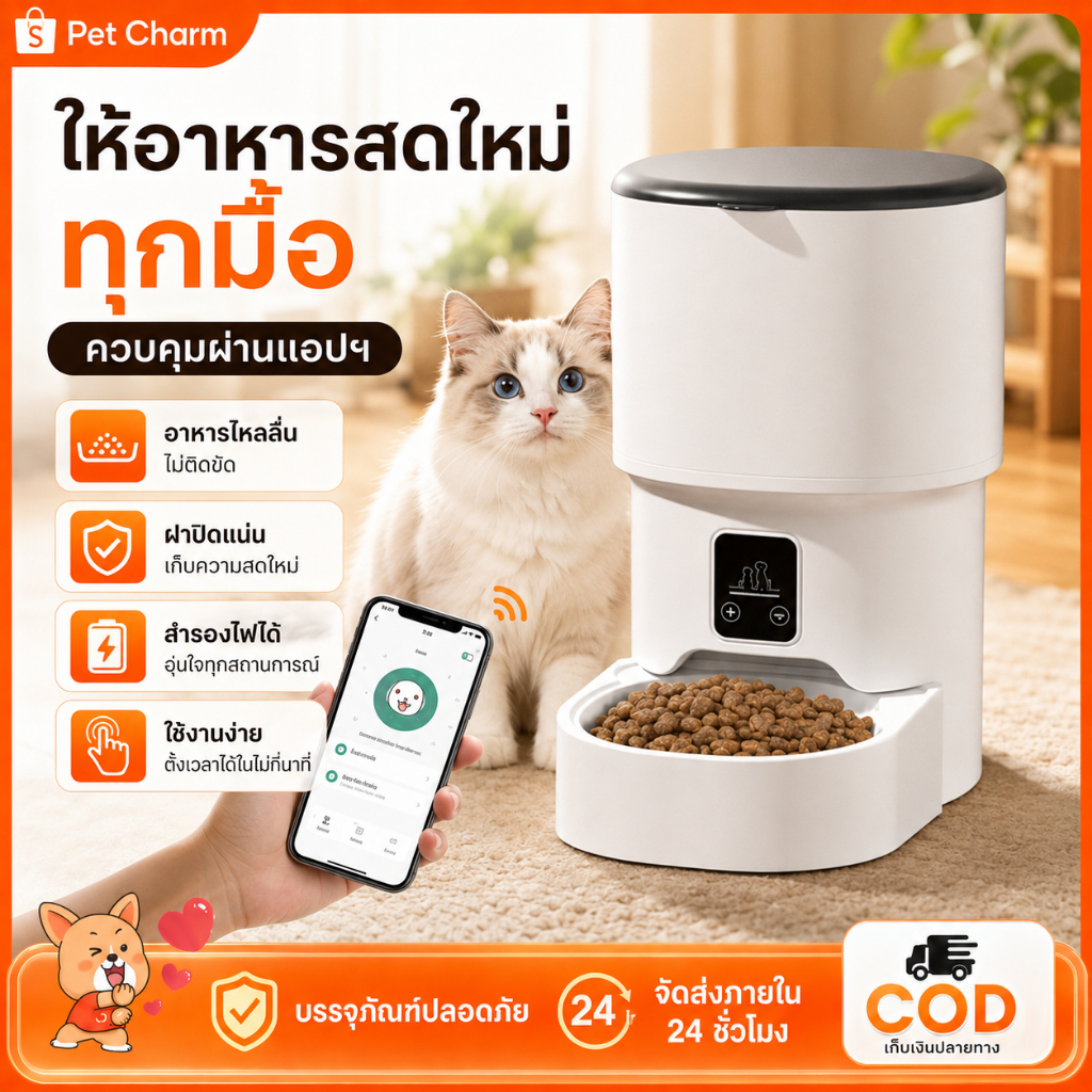 Smart Pet Feeder เครื่องให้อาหารอัตโนมัติ 4L WiFi Tuya แอปควบคุมระยะไกล ที่ให้อาหารสัตว์อัตโนมัติ