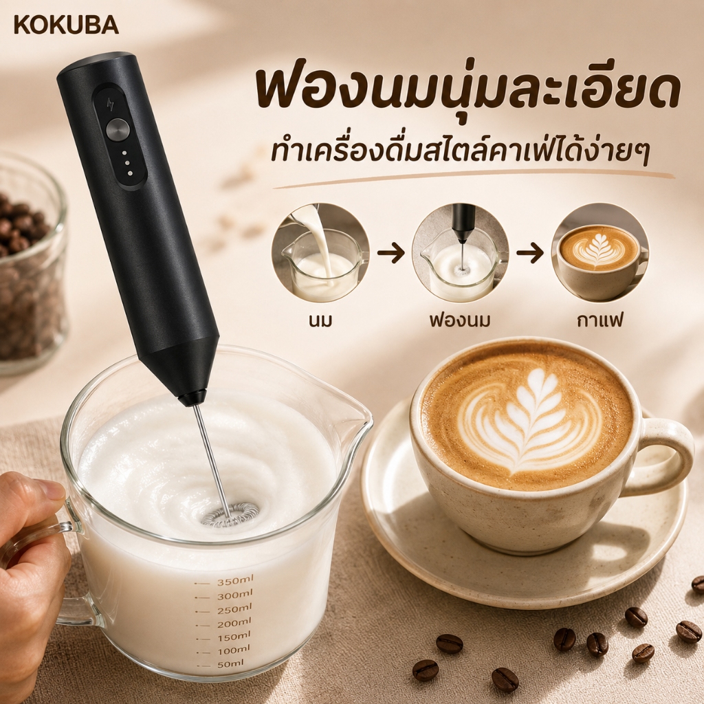 เครื่องตีฟองนมไฟฟ้าไร้สาย ชาร์จ USB ใช้งานสะดวก Type-C พกพา เครื่องตีไข่ อุปกรณ์เบเกอรี่