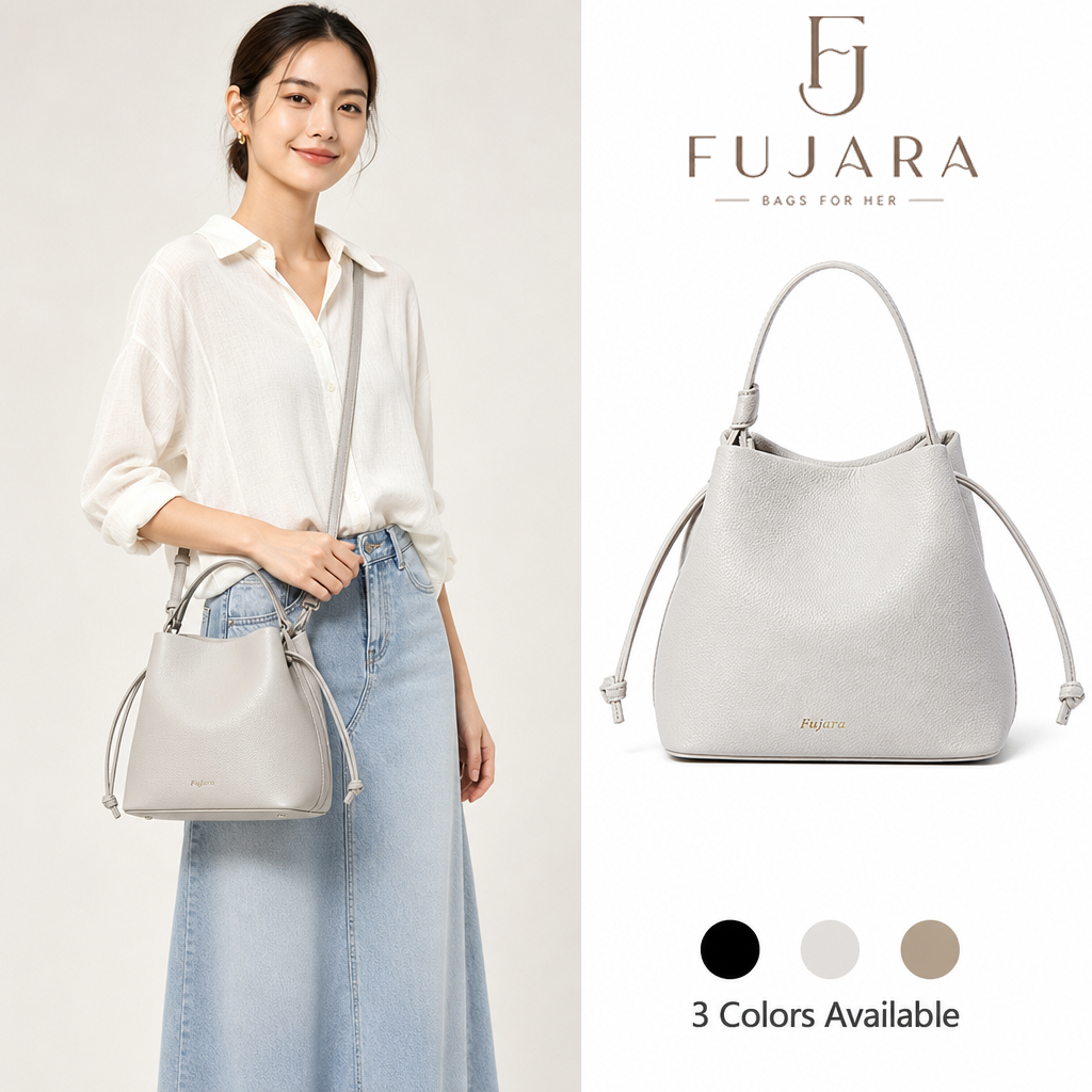FUJARA Bucket Handbag มาพร้อมสายสะพายยาวปรับได้ 3 วิธีสวม Shoulder Crossbody Bag กระเป๋าถือใช้ประจำวัน มีหลายสี