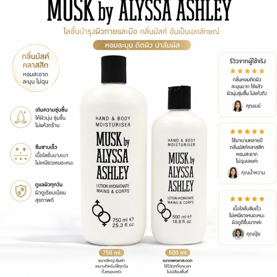 Alyssa Ashley Musk Hand & Body Moisturiser ฝาดำ