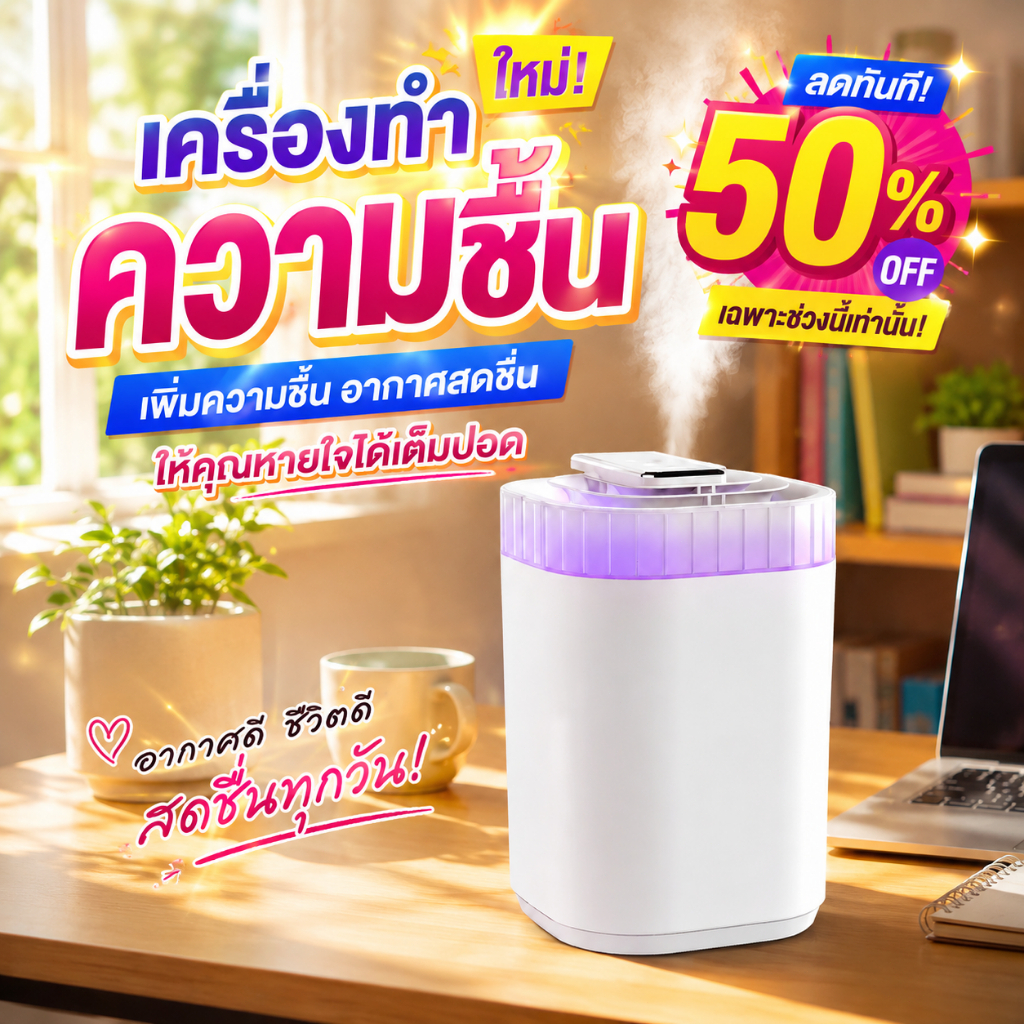 เครื่องทำให้ชื้น 3000ml สามารถเพิ่มน้ํามันหอมระเหยอโรมาเทอราพีที่ละลายน้ําได้ เพิ่มความชื้น ไฟหลากสี เครื่องพ่นไอน้ำ