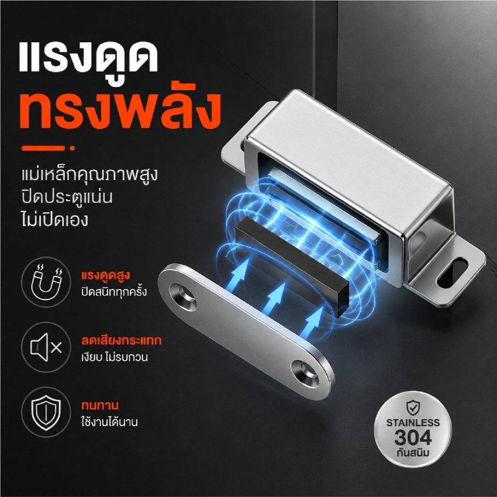 แม่เหล็กดูดตู้ สแตนเลส แม่เหล็กติดประตูตู้ แรงดูดสูง กันสนิม ปิดแน่น ล็อคประตูให้สนิท