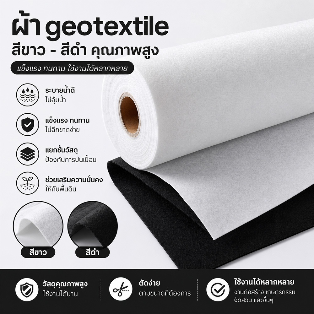 แผ่นใยสังเคราะห์ Geotextile แผ่นปูดิน 200g/300g sqm ขนาด 5 -50 m แผ่นรองจัดสวนปู