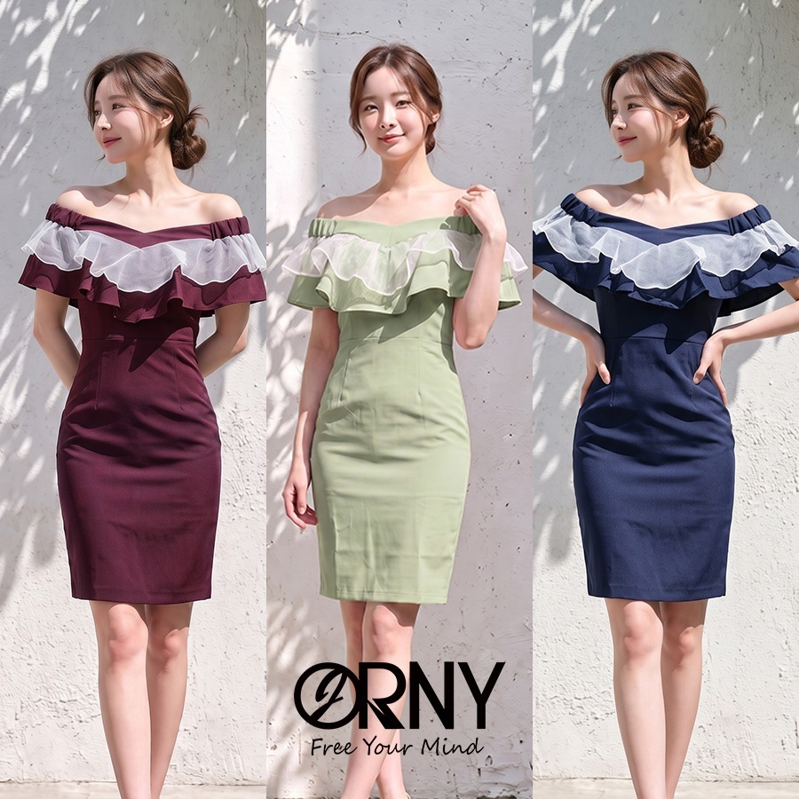 R35 Rosie Chiffon Dress เดรสสั้นเปิดไหล่ ออกงาน ชุดไปงานแต่ง