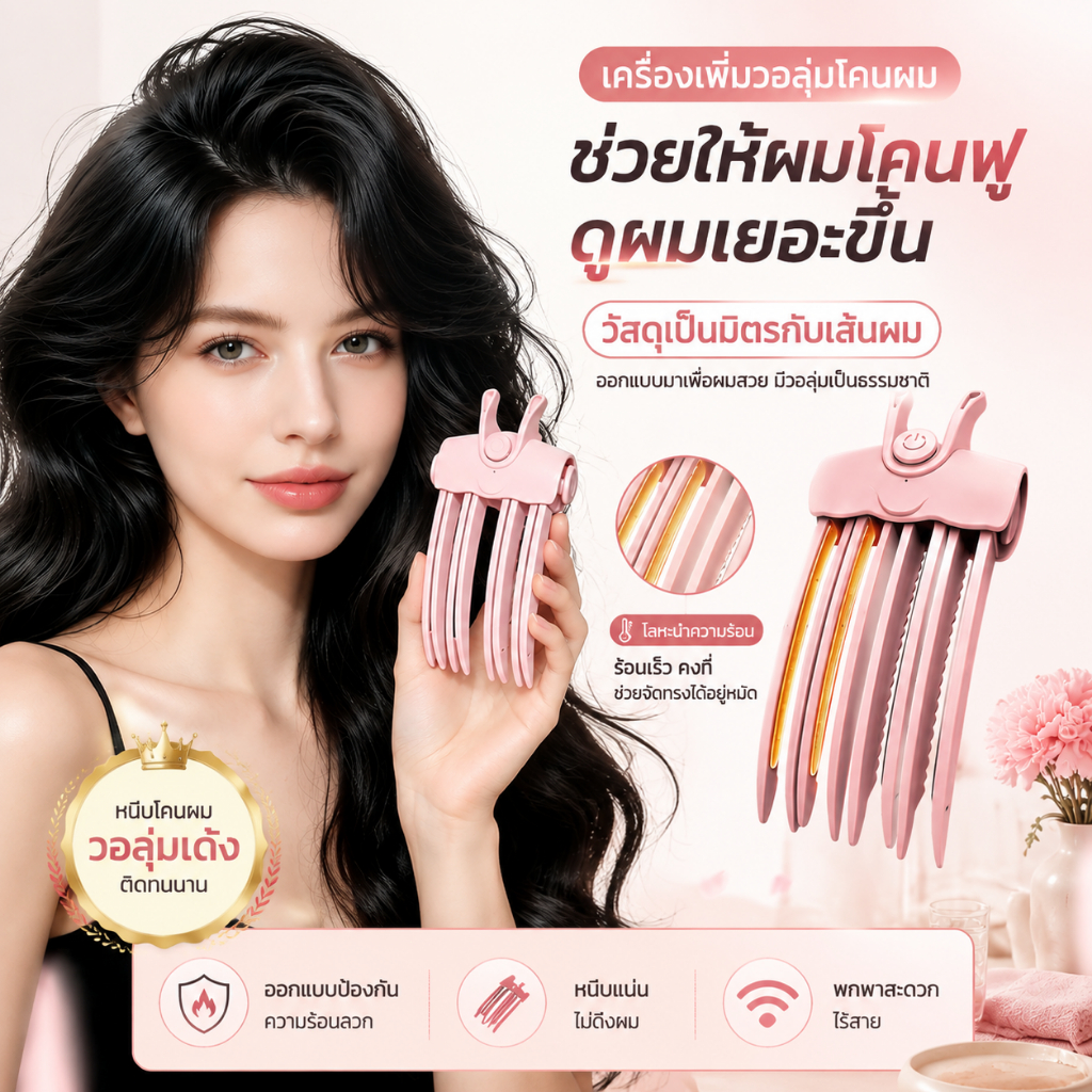 กิ๊ปเสริมรากผมฟูเป็นทรง กิ๊บยกโคนผมเกาหลี ระบบทำความร้อน ชาร์จไว ไม่ทำลายผม ปรับอุณหภูมิได้