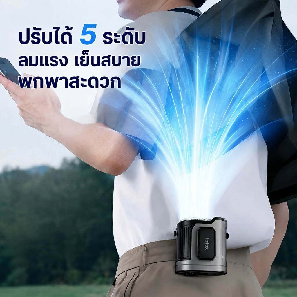 fofox WF17 พัดลมพกพา พัดลมมือถือ พัดลมคล้องเอว คล้องคอ 6000mAh 5 ระดับ ไฟ LED แฮนด์ฟรี สำหรับเดินทาง แคมป์ปิ้ง thumbnail 3