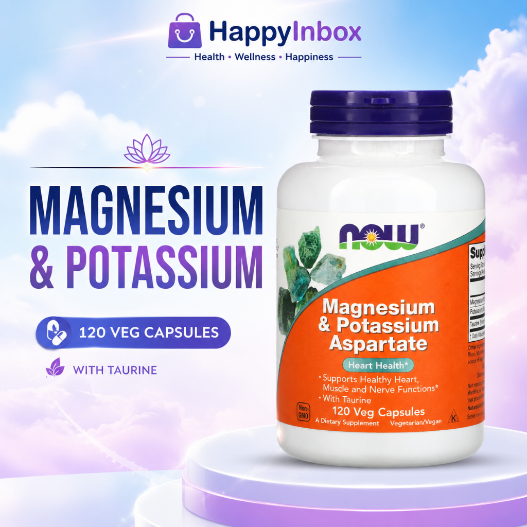 NOW Magnesium & Potassium Aspartate 120 Capsules – Heart & Muscle Support