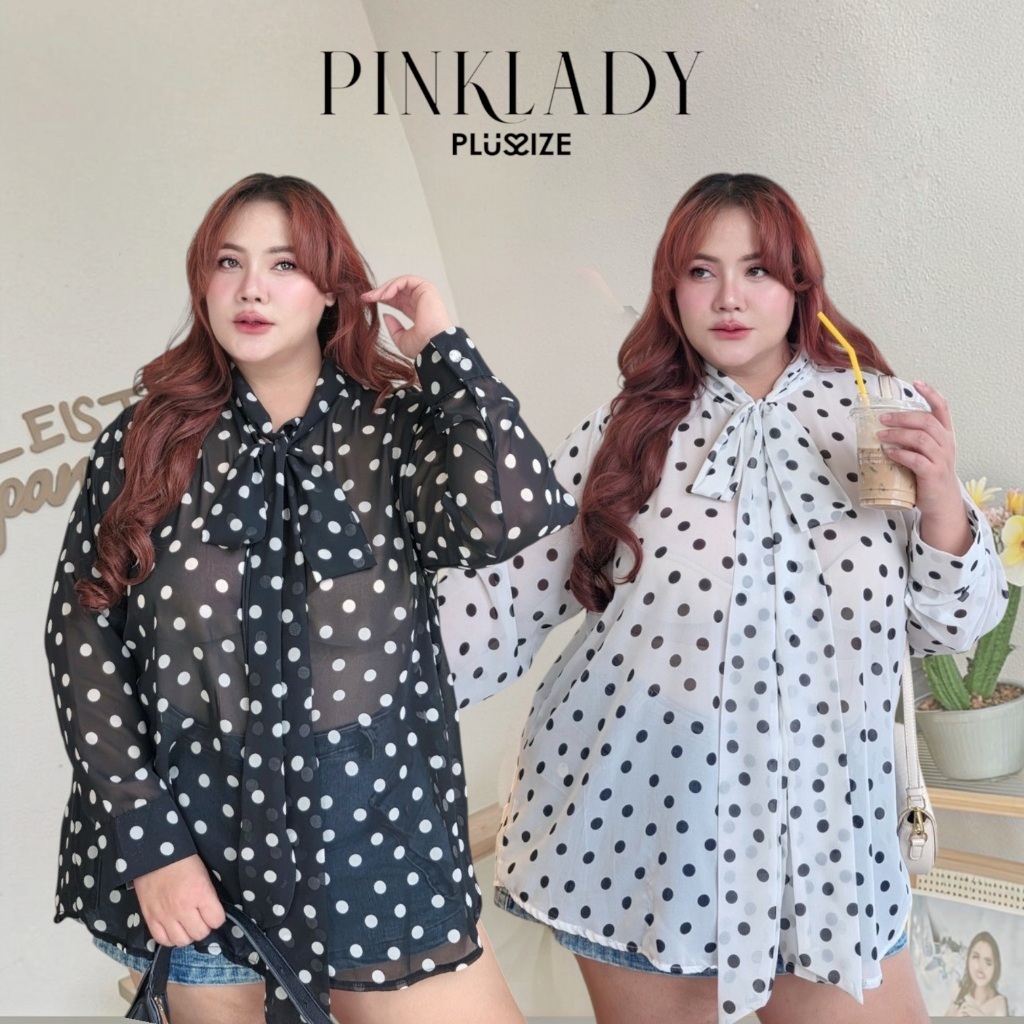 เสื้อเชิ๊ตแขนยาว ผูกหน้า ผ้าซีฟองซีทรู ลายจุด 2 สี 4 ไซส์ (กรุณาอ่านไซส์ในรายละเอียดก่อนสั่งซื้อ)