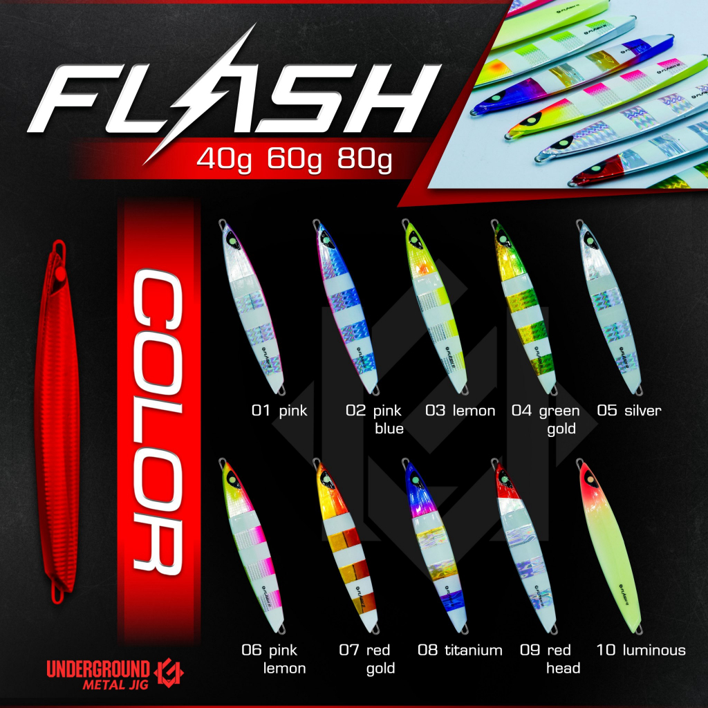 🎣 FLASH Metal Jig เหมาะกับสายตีไกล สายจิ๊ก และคนที่ชอบเหยื่อสีสะท้อนแสงแบบเด่น ๆ  ✨ 10 สีให้เลือก 💥 40g / 60g / 80g
