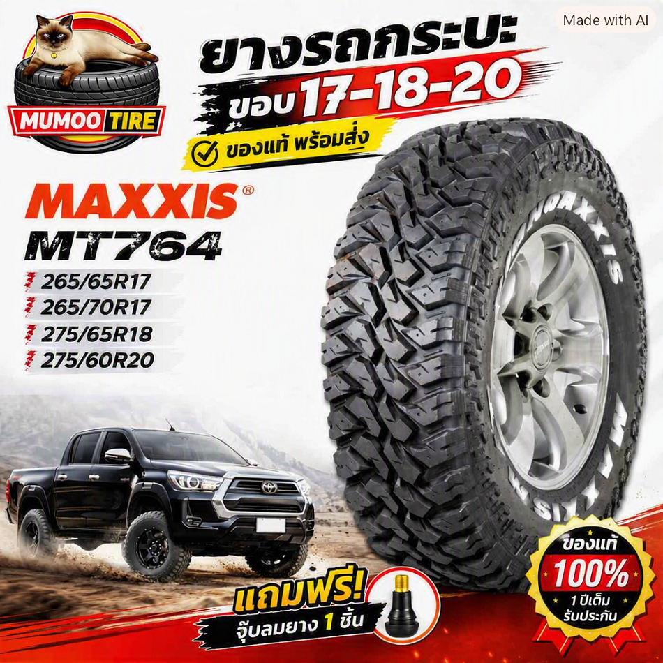 ยางรถยนต์ MAXXIS MT764 ขนาด 265/65R17 ,265/70R17 ,275/65R18 ,275/60R20 แถมฟรีจุ๊บลมยาง
