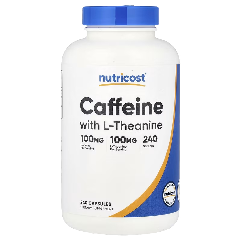 คาเฟอีน แอล-ธีอะนีน Nutricost, Caffeine with L-Theanine, 240 Capsules