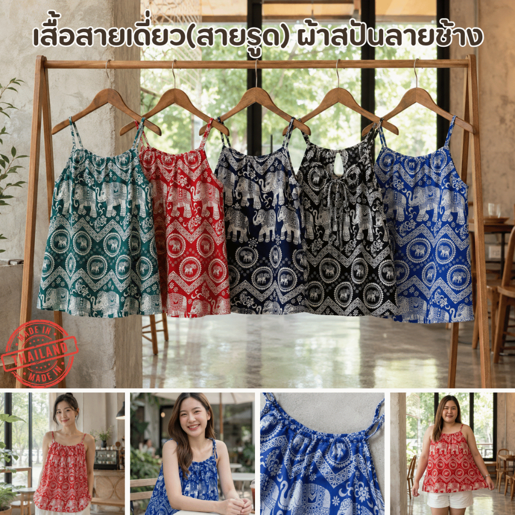 เสื้อสายเดี่ยว(สายรูด) ผ้าสปันลายช้าง