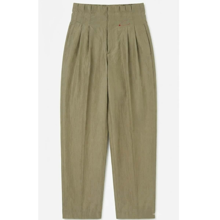 กางเกงขายาว trousers ทรงเอวสูงสีเขียวมะกอก จีบหน้า zara eur s เอว 28 เป้า 15 สะโพก 54 ยาว 38 นิ้ว มื