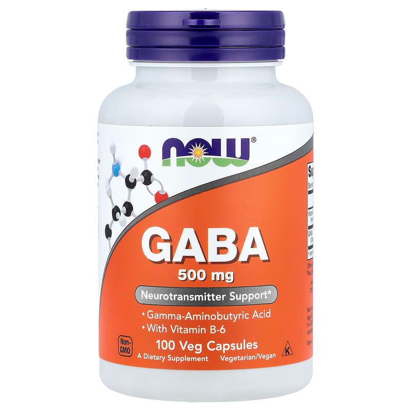 NOW FOODS GABA 500 mg With Vitamin B6 100 Veg Capsules